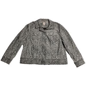 Womens Chicos Animal Print Velveteen Stretch Jacket Zip Button Front Size 3 EUC